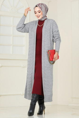 moda selvim Cardigan 386BRZ597 Gray - Thumbnail