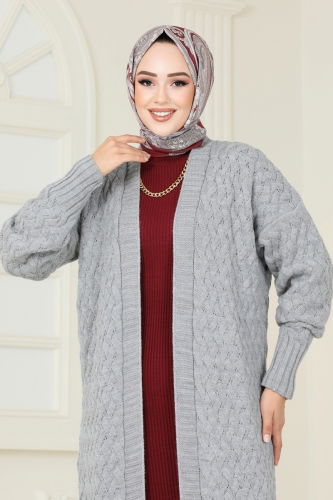 moda selvim Cardigan 386BRZ597 Gray - Thumbnail