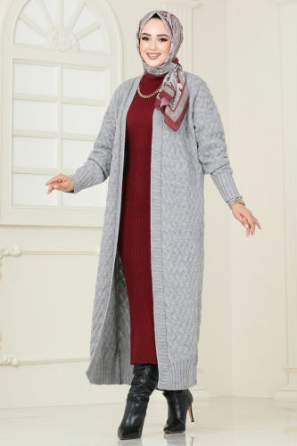 moda selvim Cardigan 386BRZ597 Gray - Thumbnail