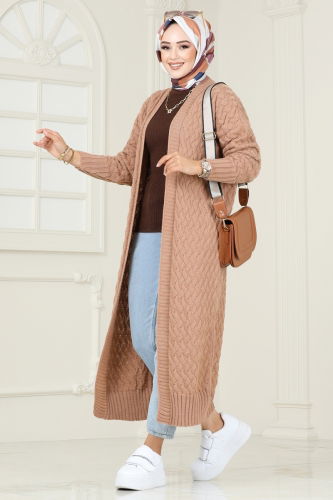 moda selvim Cardigan 386BRZ597 Latte - Thumbnail