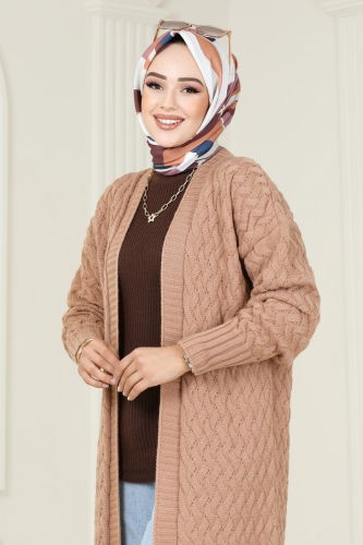 moda selvim Cardigan 386BRZ597 Latte - Thumbnail