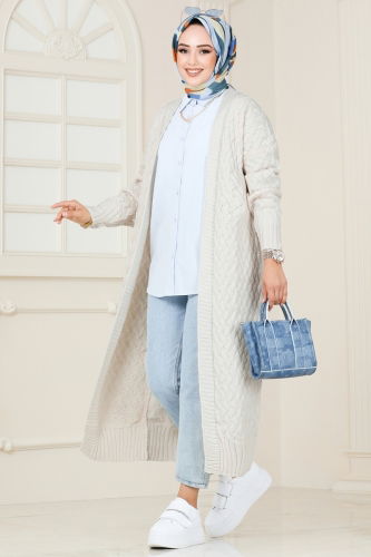 moda selvim Cardigan 386BRZ597 Stone - Thumbnail