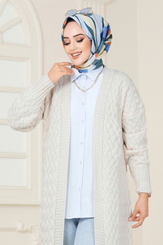 moda selvim Cardigan 386BRZ597 Stone - Thumbnail