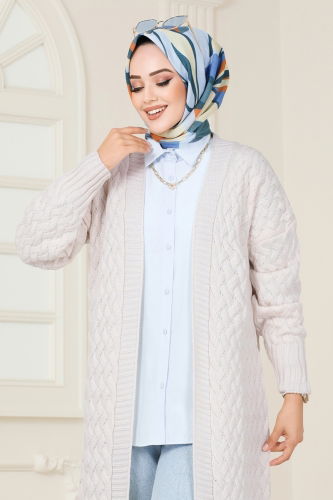 moda selvim Cardigan 386BRZ597 Stone - Thumbnail