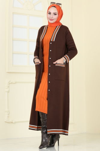 moda selvim Cardigan 4193KL398 Brown - Thumbnail