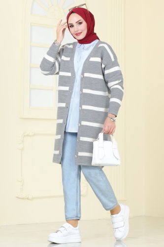 moda selvim Cardigan 4213KL398 Gray - Thumbnail