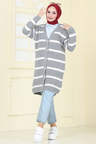 moda selvim Cardigan 4213KL398 Gray - Thumbnail