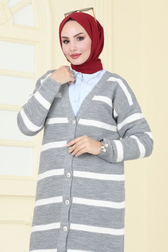 moda selvim Cardigan 4213KL398 Gray - Thumbnail