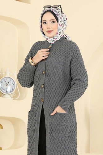 moda selvim سترة خفيفة رمادي غامق 4278BRZ597 - Thumbnail