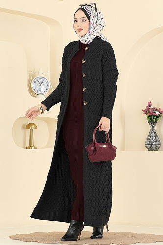 moda selvim Cardigan 4278BRZ597 Black - Thumbnail