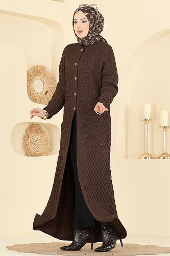 moda selvim Cardigan 4278BRZ597 Brown - Thumbnail