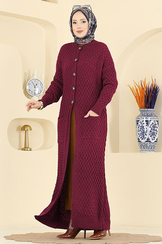 moda selvim Cardigan 4278BRZ597 Burgundy - Thumbnail