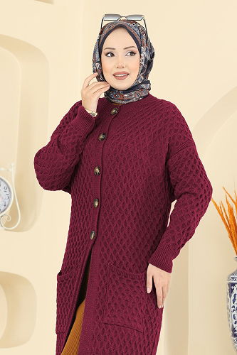 moda selvim سترة خفيفة خمري 4278BRZ597 - Thumbnail