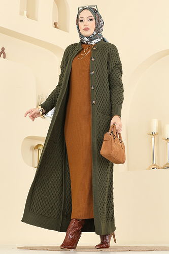 moda selvim Cardigan 4278BRZ597 Khaki - Thumbnail