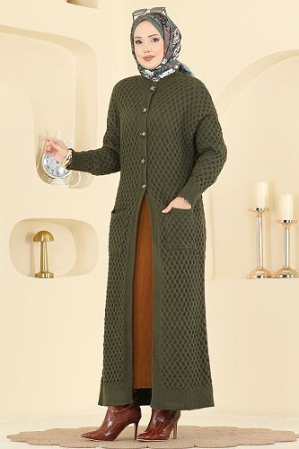 moda selvim Cardigan 4278BRZ597 Khaki - Thumbnail