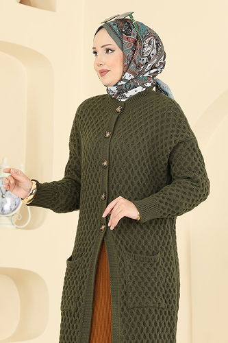 moda selvim Cardigan 4278BRZ597 Khaki - Thumbnail