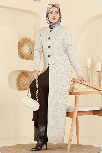 moda selvim Cardigan 4278BRZ597 Stone - Thumbnail