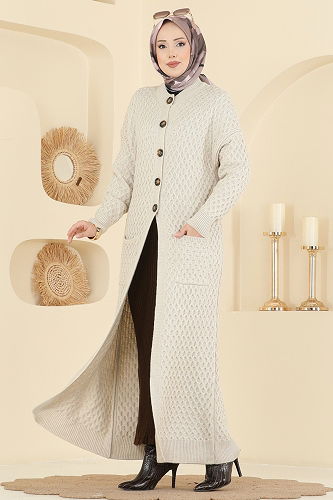 moda selvim Cardigan 4278BRZ597 Stone - Thumbnail