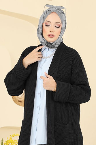 moda selvim Cardigan 4442BRZ597 Black - Thumbnail