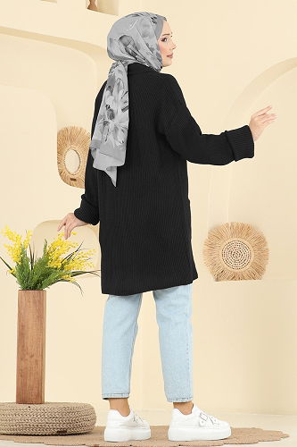moda selvim Cardigan 4442BRZ597 Black - Thumbnail