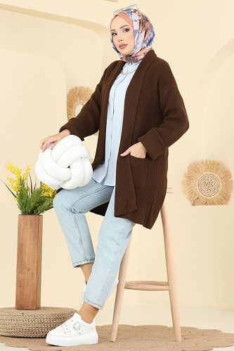 moda selvim Cardigan 4442BRZ597 Brown - Thumbnail