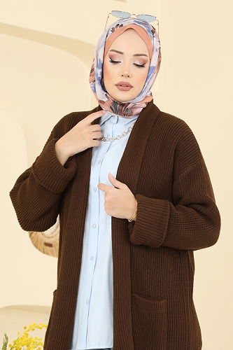 moda selvim Cardigan 4442BRZ597 Brown - Thumbnail