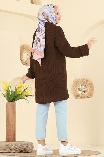 moda selvim Cardigan 4442BRZ597 Brown - Thumbnail