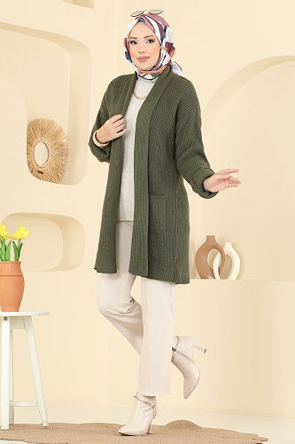 moda selvim سترة خفيفة اخضر عفني 4442BRZ597 - Thumbnail