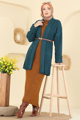moda selvim Cardigan 4442BRZ597 Petroleum - Thumbnail
