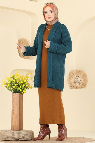 moda selvim Cardigan 4442BRZ597 Petroleum - Thumbnail