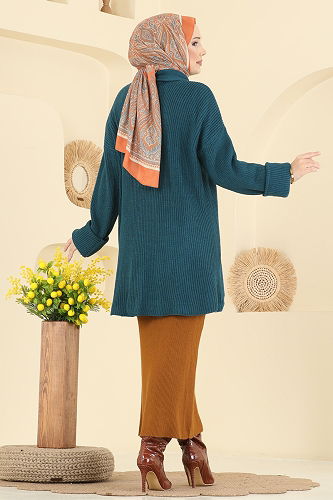 moda selvim Cardigan 4442BRZ597 Petroleum - Thumbnail