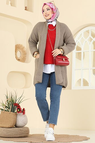 moda selvim سترة خفيفة بيج 4442BRZ597 - Thumbnail