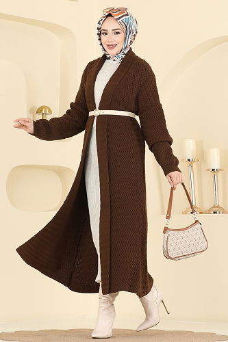 moda selvim Cardigan 4470BRZ597 Brown - Thumbnail