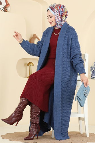 moda selvim Cardigan 4470BRZ597 Indigo - Thumbnail
