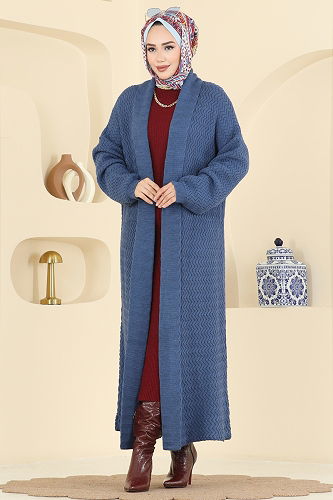 moda selvim Cardigan 4470BRZ597 Indigo - Thumbnail