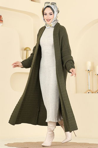moda selvim Cardigan 4470BRZ597 Khaki - Thumbnail