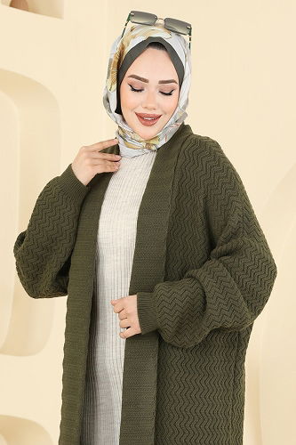 moda selvim Cardigan 4470BRZ597 Khaki - Thumbnail