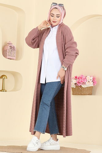 moda selvim Cardigan 4470BRZ597 Rose Dried - Thumbnail