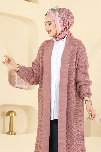 moda selvim Cardigan 4470BRZ597 Rose Dried - Thumbnail
