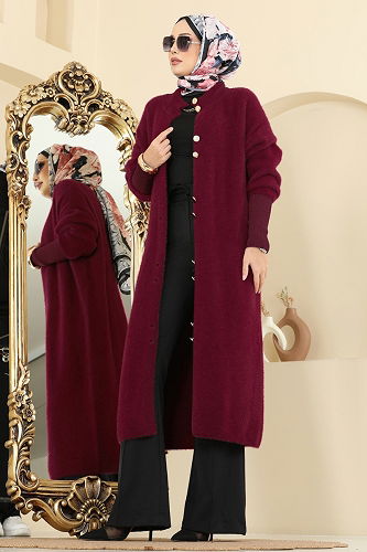 moda selvim سترة خفيفة خمري 4857HSC1162 - Thumbnail