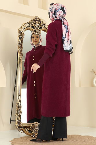 moda selvim سترة خفيفة خمري 4857HSC1162 - Thumbnail