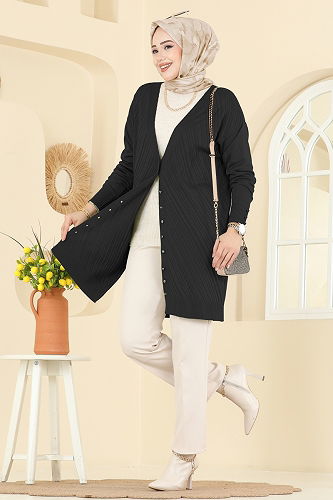 moda selvim Cardigan 6031UZ662 Black - Thumbnail