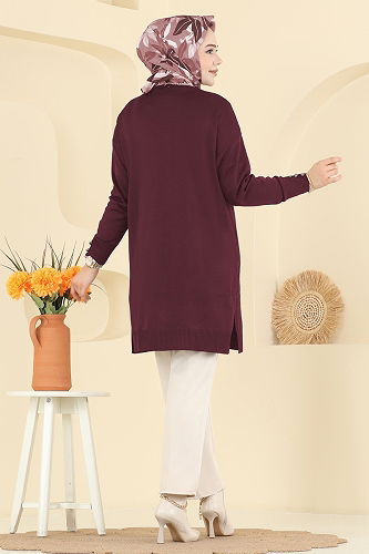moda selvim Cardigan 6031UZ662 Burgundy - Thumbnail