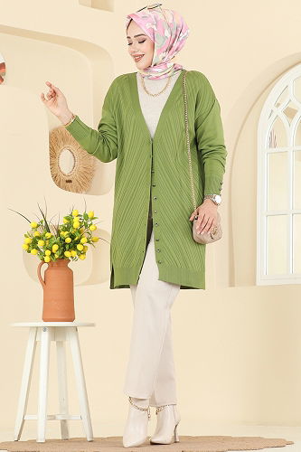 moda selvim Cardigan 6031UZ662 Oil Green - Thumbnail