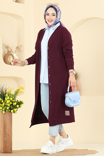 moda selvim Cardigan 6038TEG847 Burgundy - Thumbnail