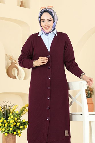 moda selvim Cardigan 6038TEG847 Burgundy - Thumbnail