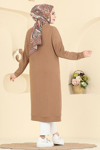 moda selvim سترة خفيفة بيج غامق 6038TEG847 - Thumbnail