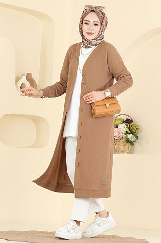 moda selvim سترة خفيفة بيج غامق 6038TEG847 - Thumbnail