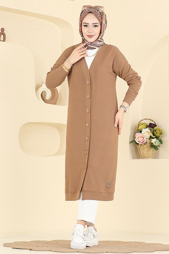 moda selvim سترة خفيفة بيج غامق 6038TEG847 - Thumbnail