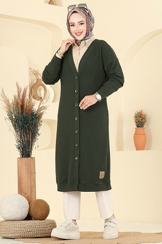 moda selvim Cardigan 6038TEG847 Khaki - Thumbnail